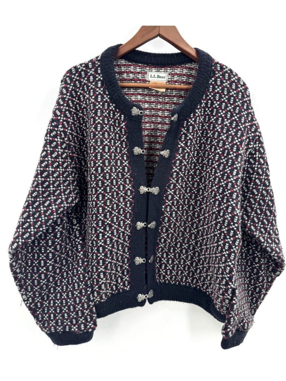 Vintage 80s LL Bean Cowichan Birdseye Nordic Wool Cardigan Sweater Womens Sz L